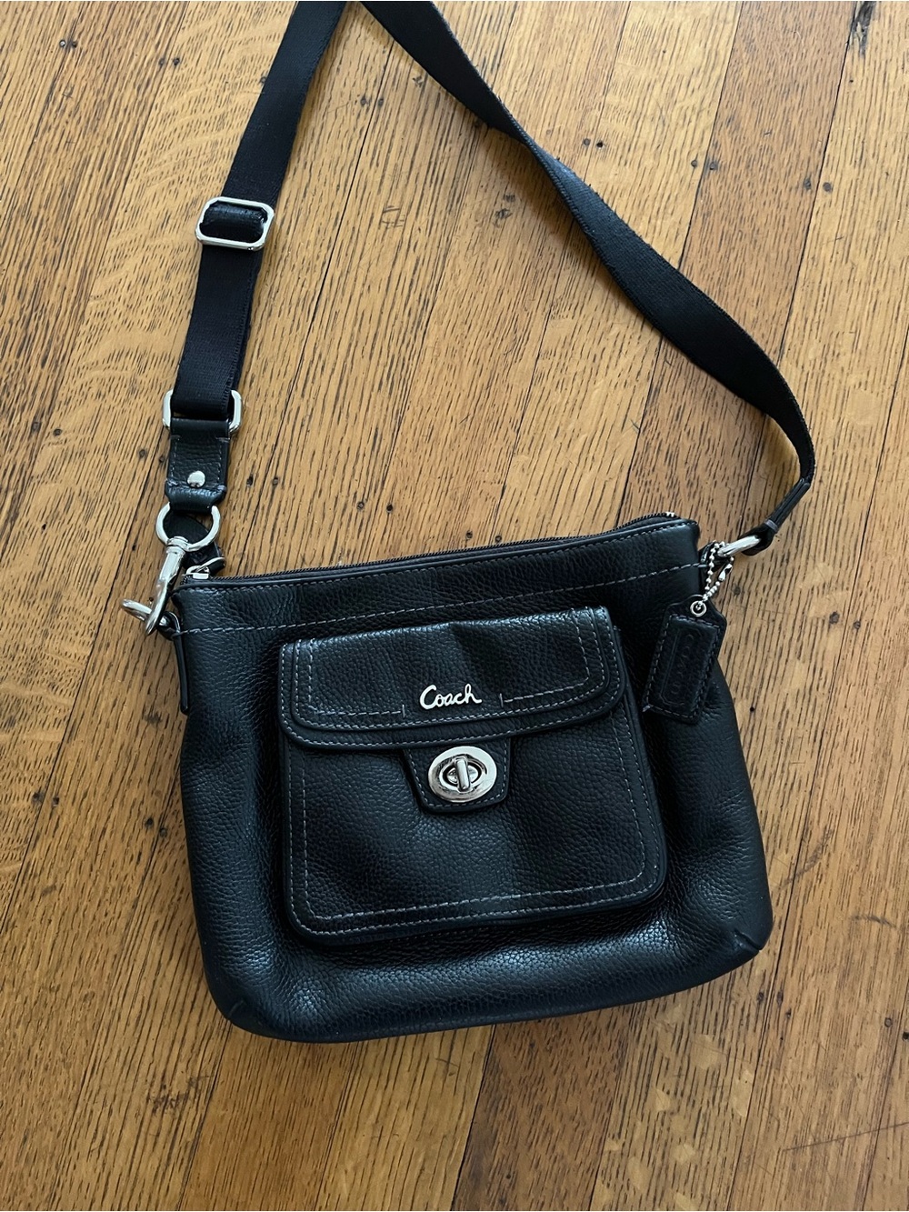 Coach Black Pebbled Leather Turnlock Front-Pocket Crossbody